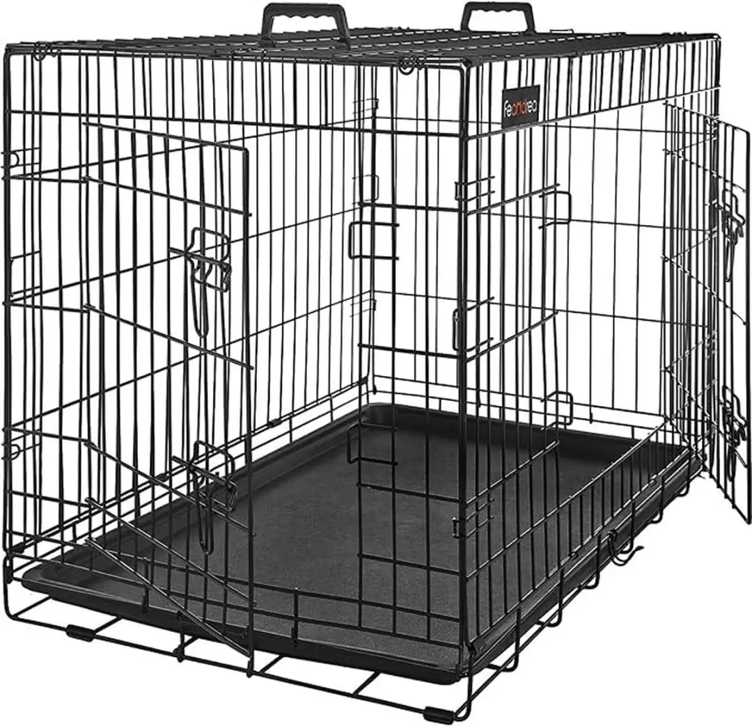 Hondenkooi, Bench, hondenkrat met 2 deuren, 122 x 74,5 x 80,5 cm, Zwart