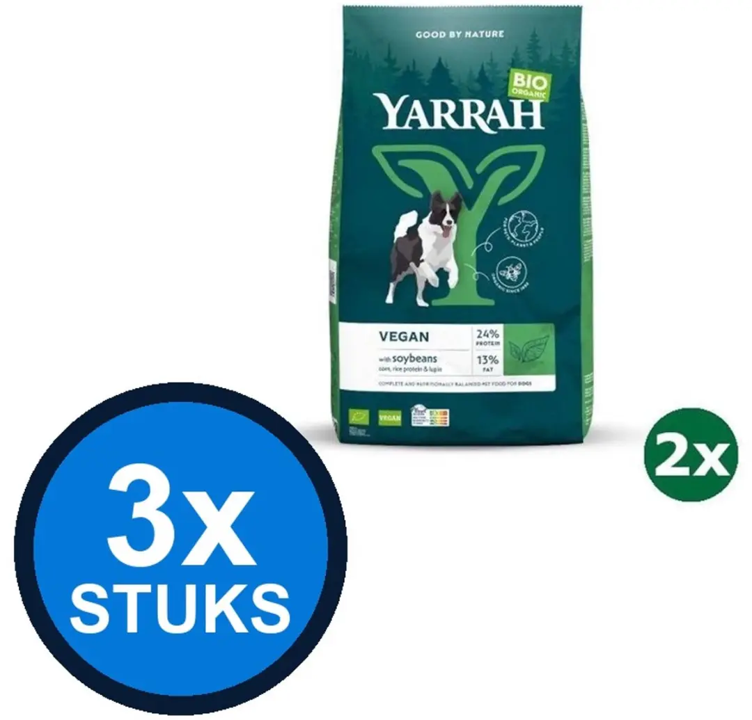 3x Yarrah dog bio dry adult vega wheat free 2kg