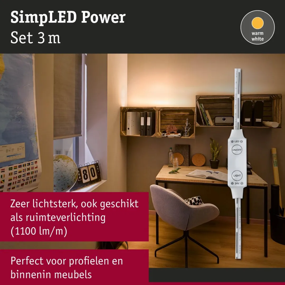 Paulmann SimpLED Power LED Strip Warm Wit 3m - 33W 1100lm/m - afbeelding 6 van 6
