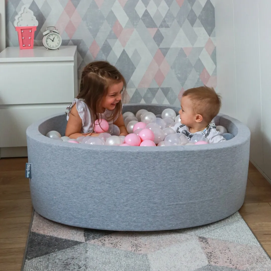KiddyMoon Ballenbad 200 Ballen ∅7cm 90x30cm - Lichtgrijs/Rozig/Parelmoer/Transparant