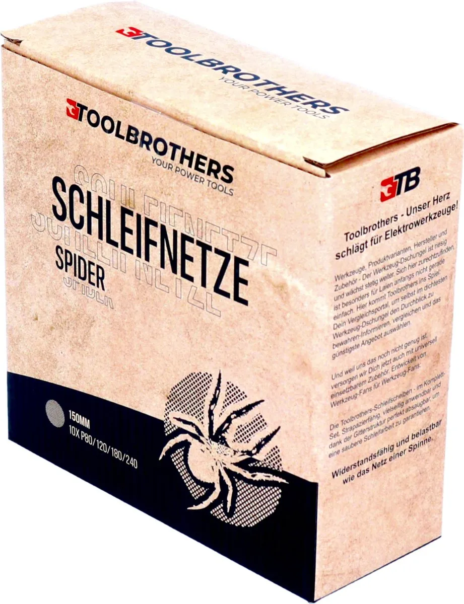 Toolbrothers SPIDER schuurset net 150 mm 4 verpakkingen 160x schuurnetten klittenband elk 40x P80 / P120 / P180 / 240 voor hardhout, zachthout, lak, steen, staal, aluminium, fineer