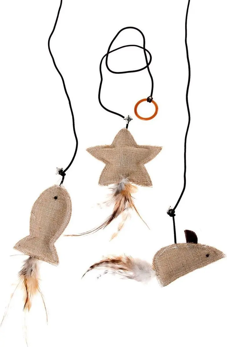 Cat toy twinies with feathers, 10cm with catnip, assorted