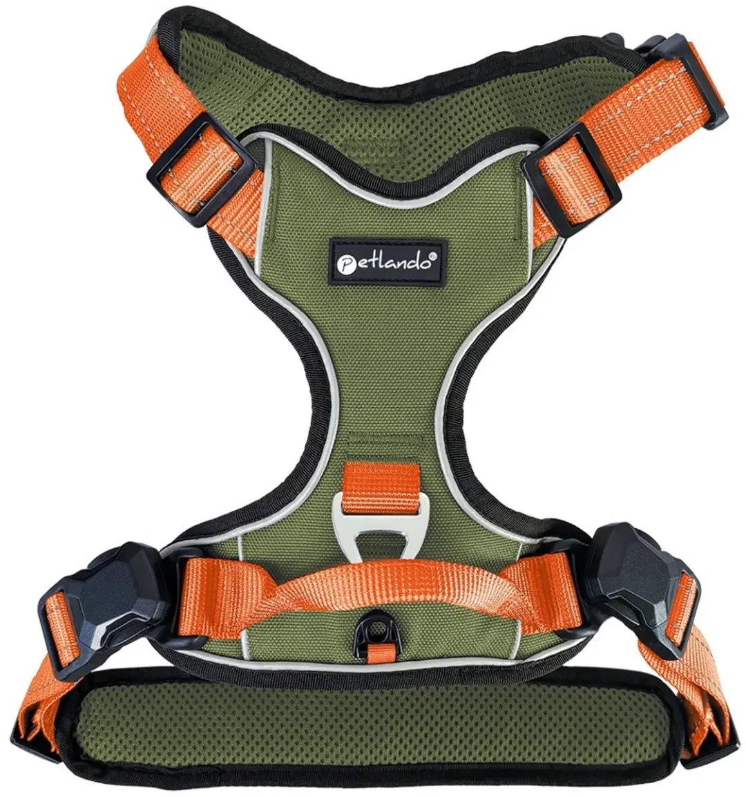 Petlando Hondentuig Olive-Orange met magnetische sluiting