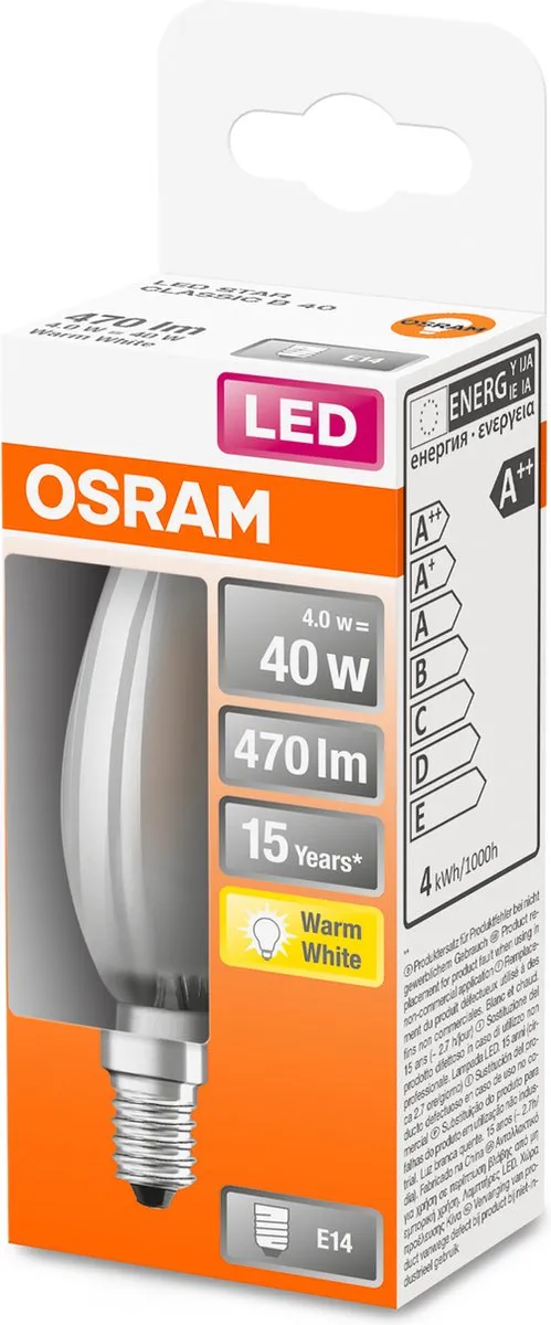 Osram LED Kaarslamp E14 4W Warmwit Mat - 2700K - afbeelding 6 van 6
