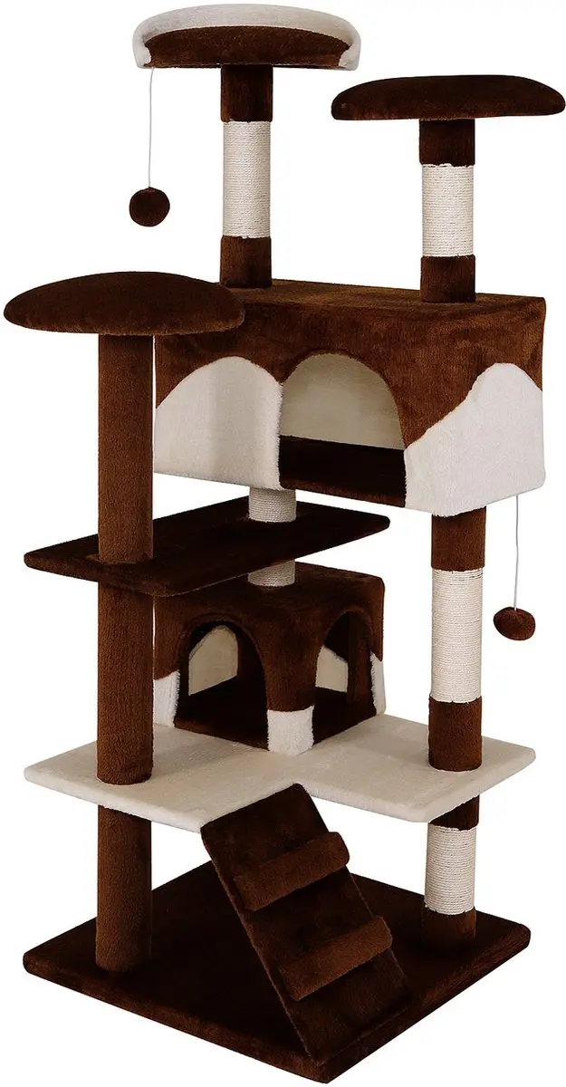 Lionto Kattenkrabpaal 130 cm met trap, grot & speelballen