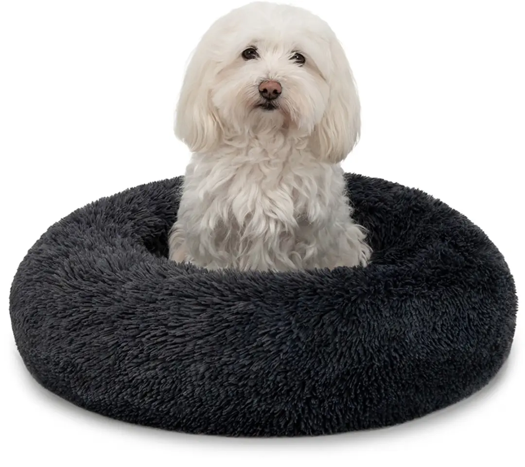 lionto Donut hondenbed, zacht pluche & verhoogde rand 50 cm donkergrijs