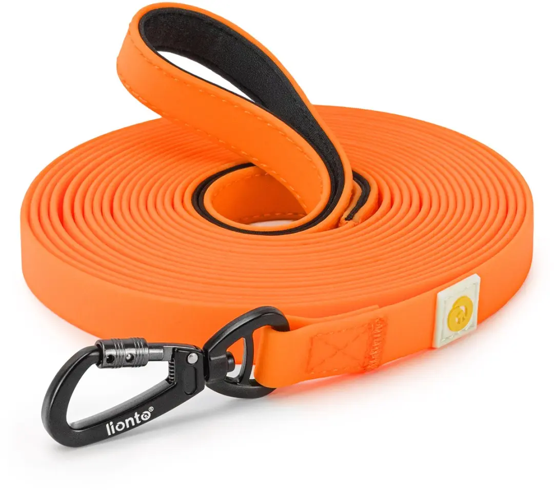 lionto honden sleeplijn waterafstotend & met 360° karabijnhaak, neonoranje 15 m