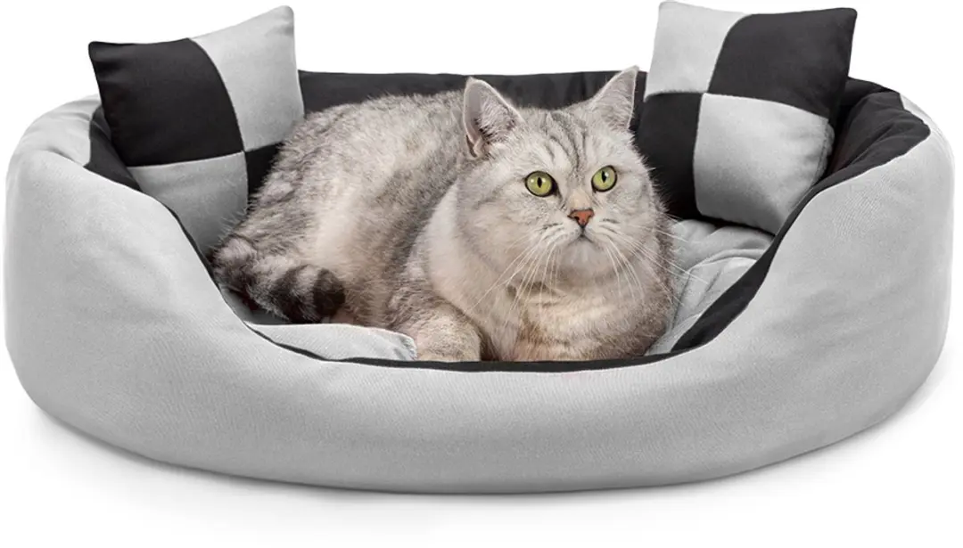 lionto Kattenbed 4-in-1 design met speelkussens, 65x50 cm grijs/zwart