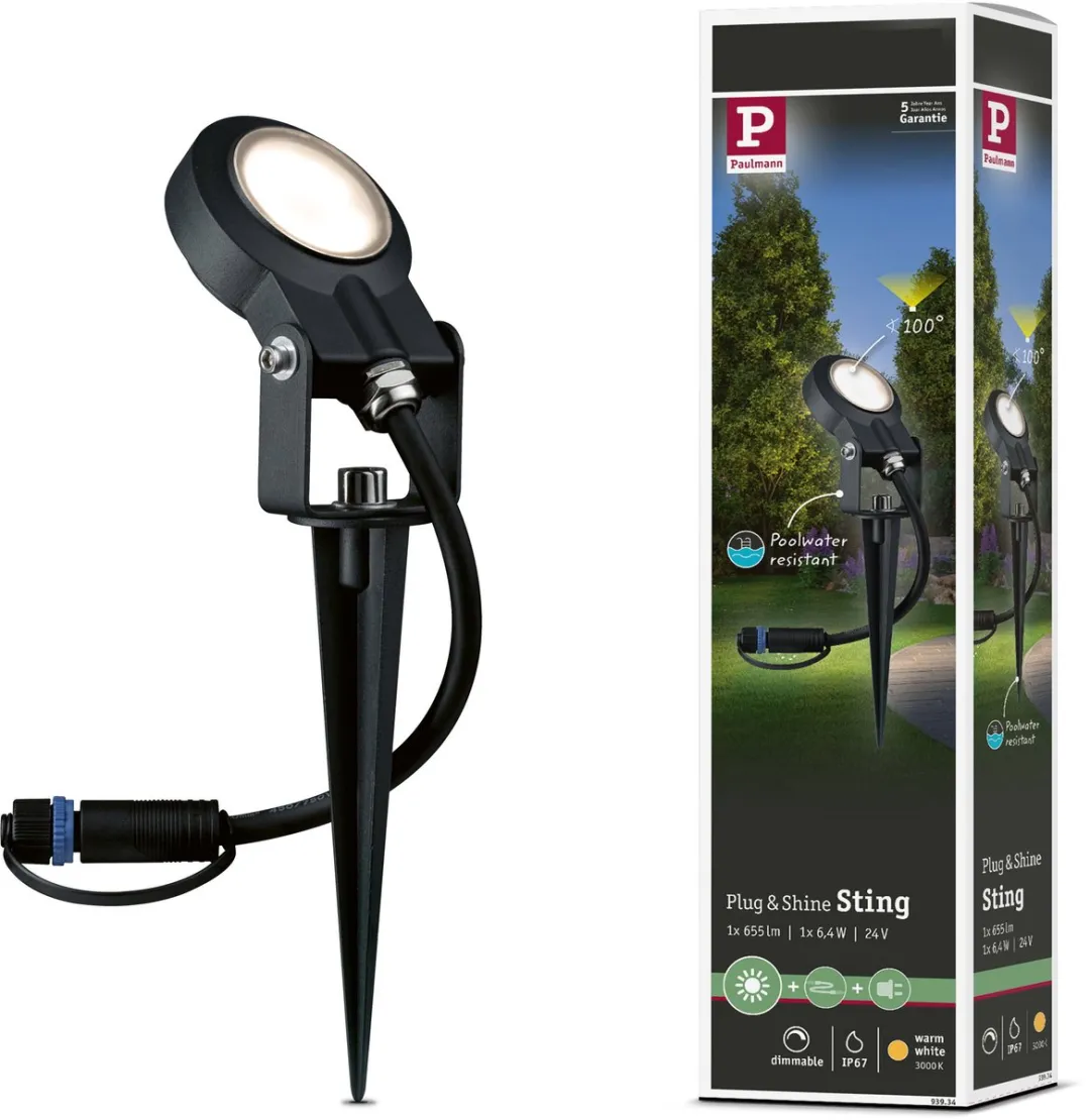 Paulmann Plug & Shine LED Tuinspot Sting IP67 3000K 6,4W Antraciet