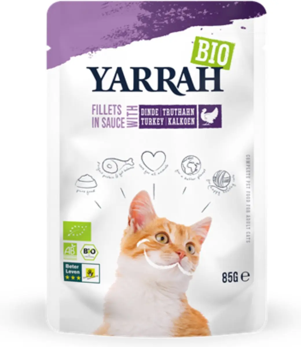 Yarrah Bio Kalkoen Filets in Saus Kattenvoer - 85g - afbeelding 3 van 4