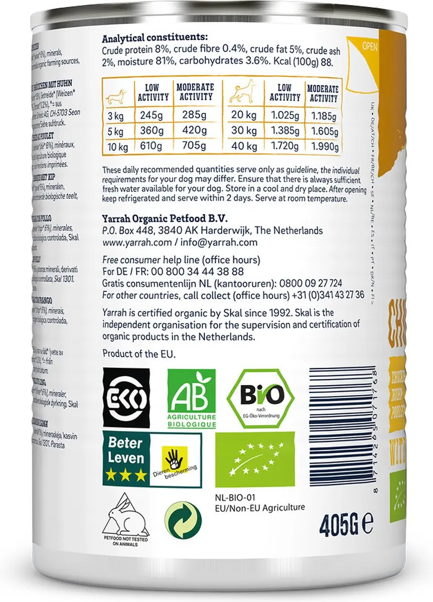 Yarrah Bio Hondenvoer Chunks Kip 405g - 12x - afbeelding 2 van 6