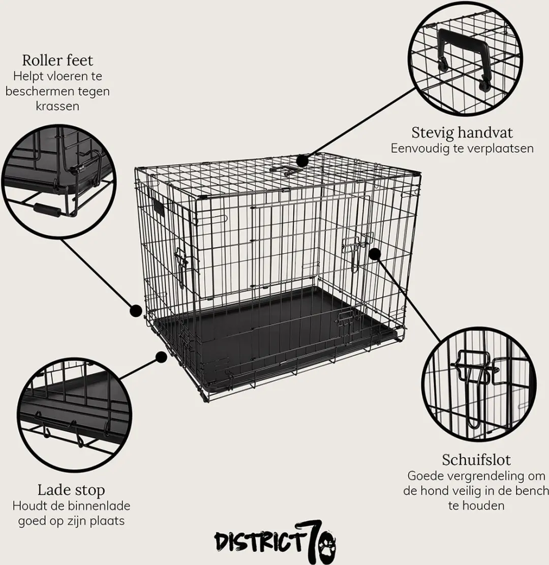 District 70 CRATE Hondenbench - Opvouwbaar - M Zwart - afbeelding 6 van 6