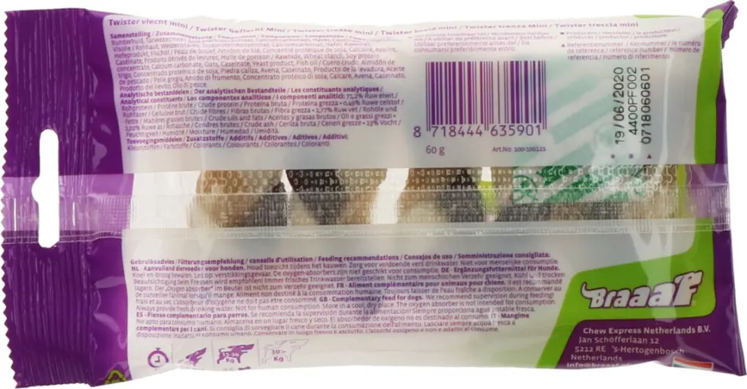 Braaaf Twister Vlecht Mini Hondensnack - 6cm - 60g - afbeelding 6 van 6