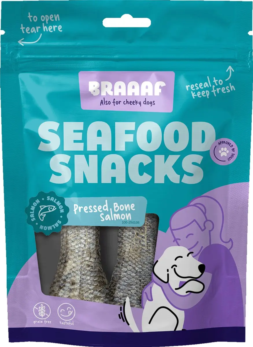 Braaaf Geperst Hondensnack Zalmhuid - 75g - afbeelding 4 van 6