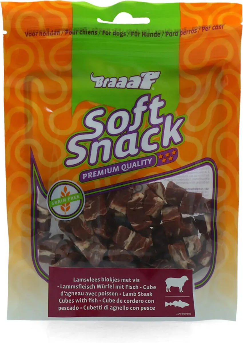 Braaaf Hondensnack Lam Steak Blokjes met Vis - 85g - afbeelding 2 van 4