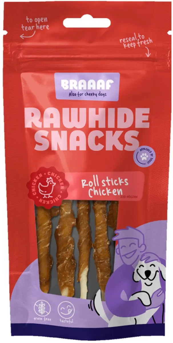 Braaaf Hondensnack Rol Sticks Kip 12 cm
