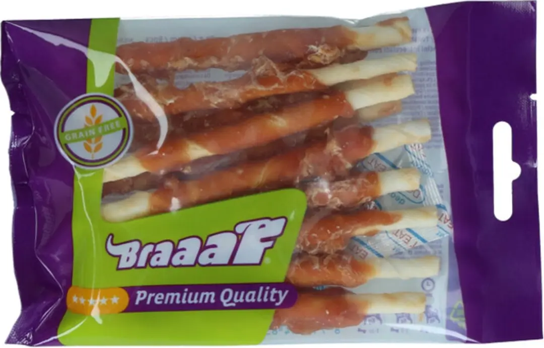 Braaaf Hondensnack Rol Sticks Kip 12 cm - 10x 80 gr - afbeelding 3 van 6