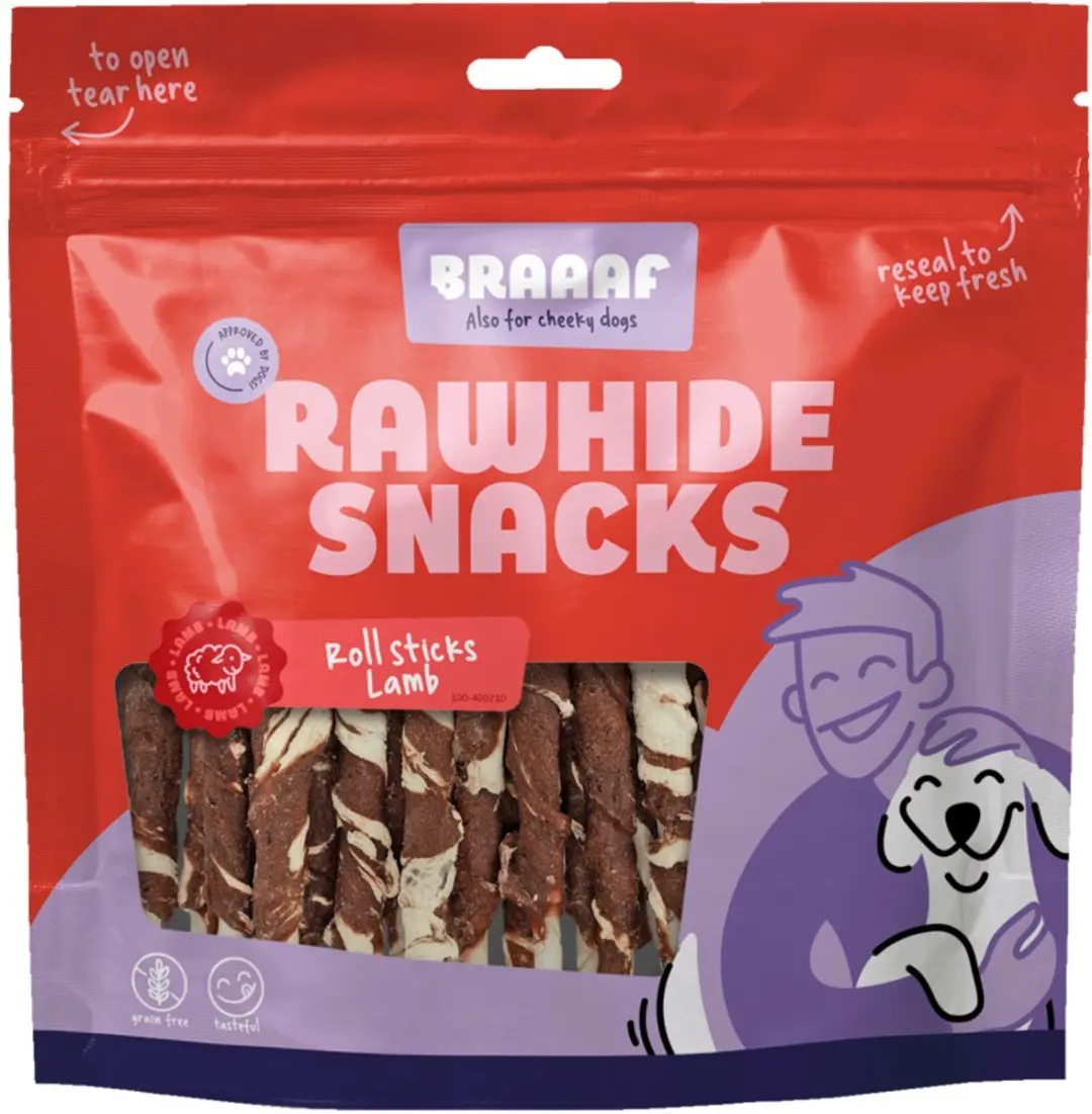 Braaaf Hondensnack Rol Sticks Lam-Vis 12cm
