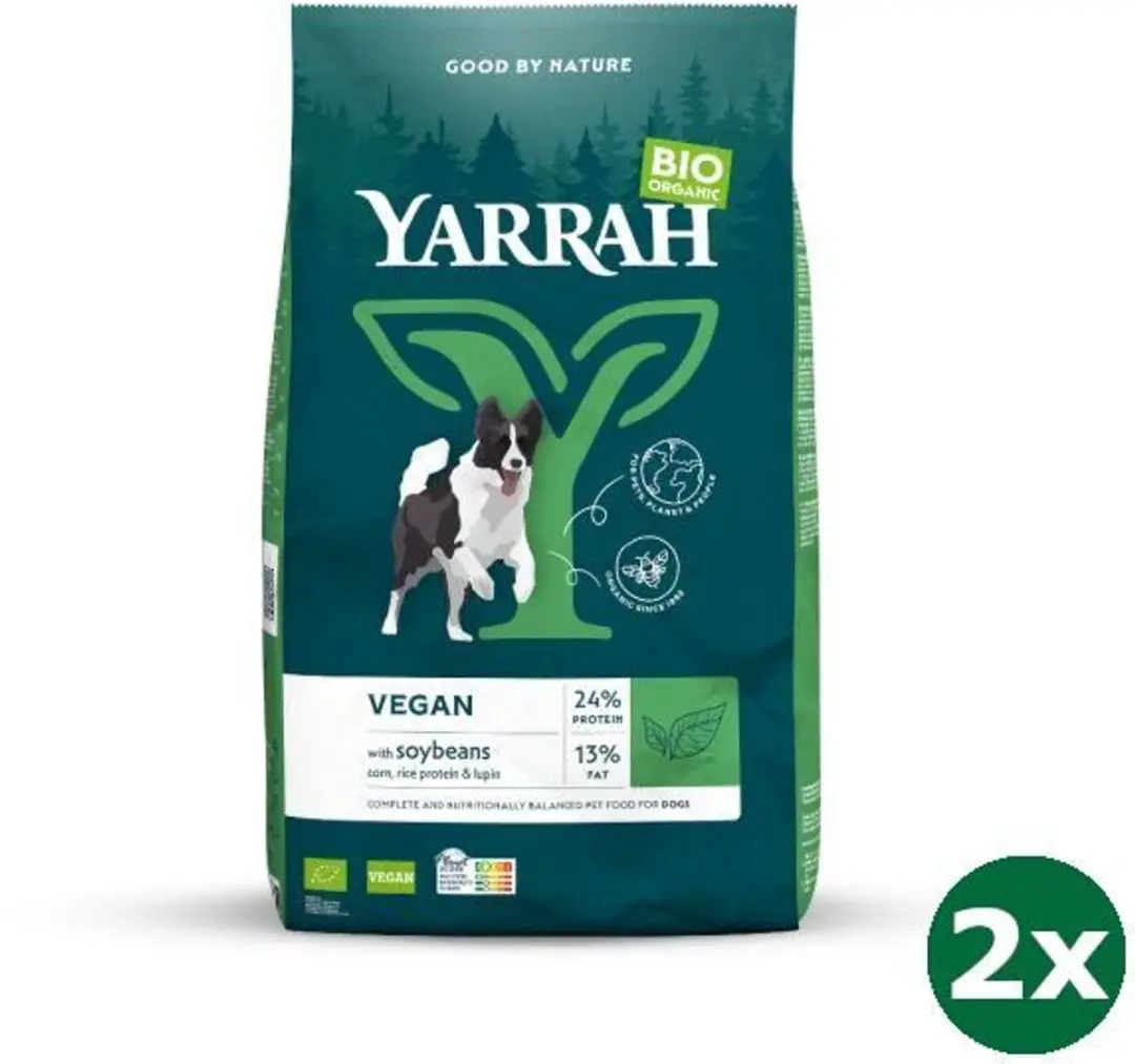 2x10 kg Yarrah dog biologische brokken vega baobab / kokosolie hondenvoer NL-BIO
