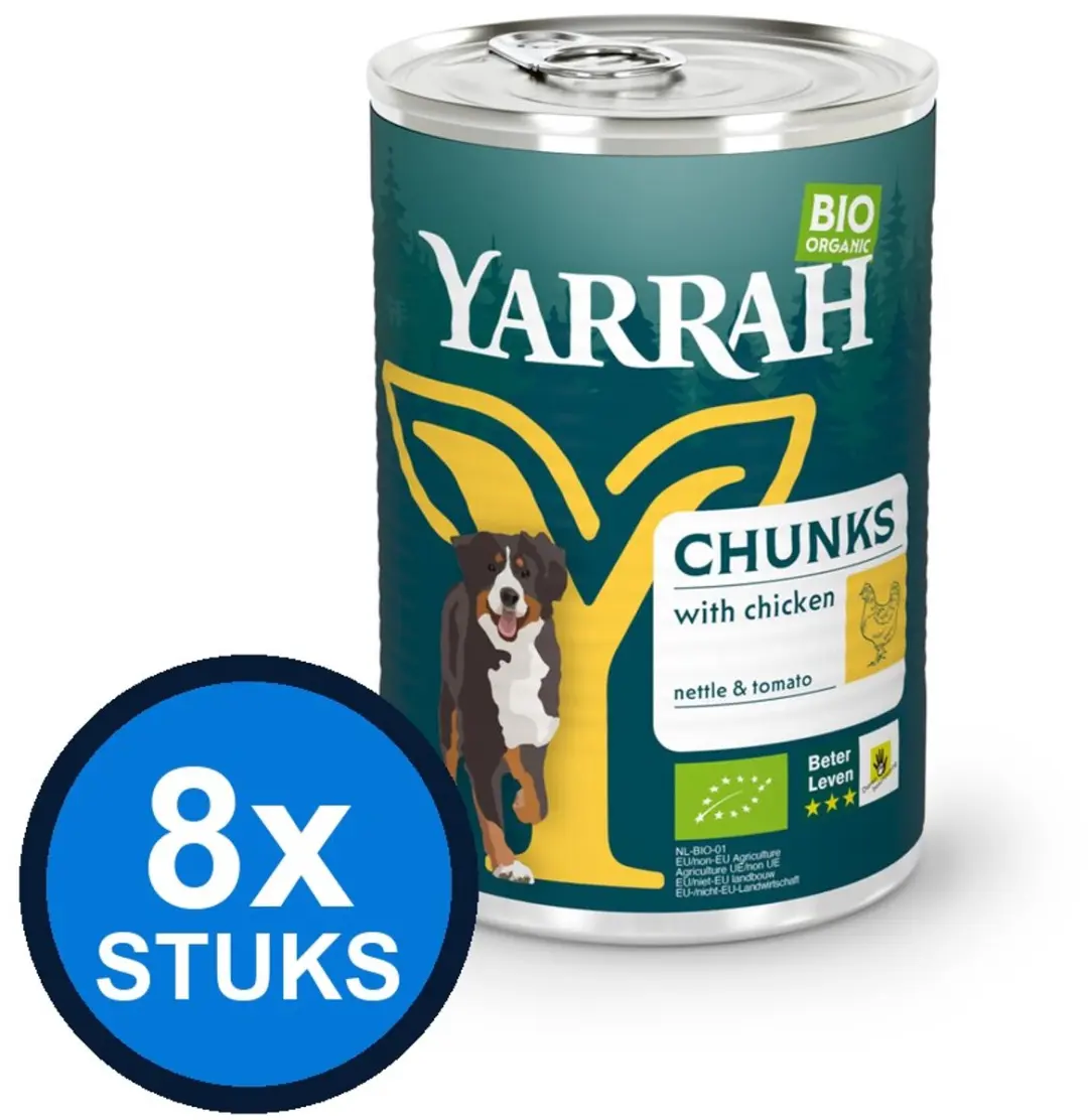 12x Yarrah dog bio blik brokjes saus kip 820gr