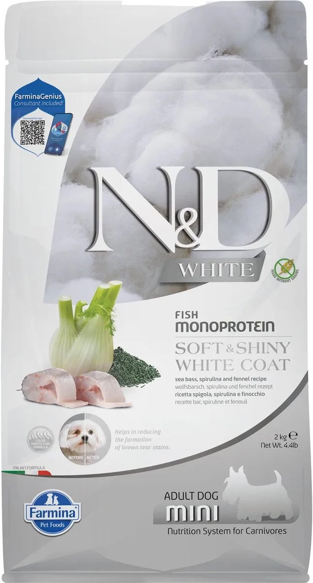 Farmina N&D Adult Mini Zeebaars & Spirulina 2kg - Witte Honden
