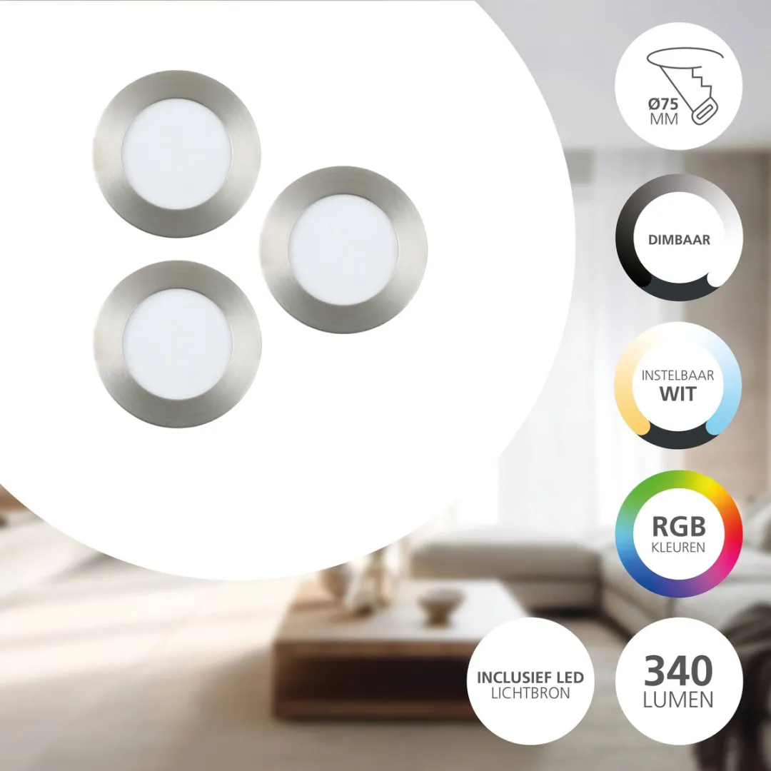 EGLO connect.z Fueva 6-Z Smart Inbouwspot - Ø8.8cm Grijs - RGB & Wit - Zigbee