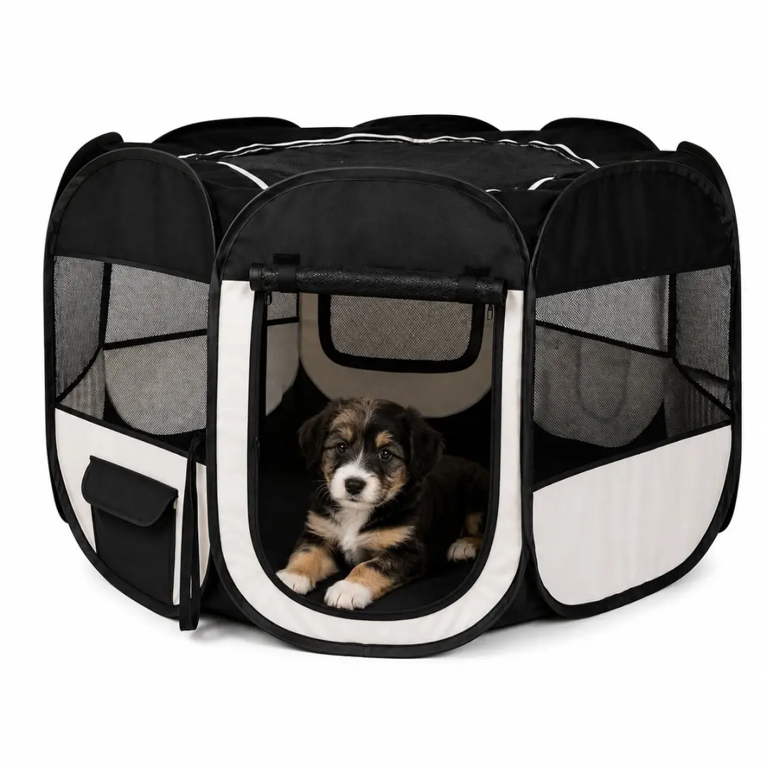lionto opvouwbare puppyren Ø110 voor binnen& buiten, zwart/beige