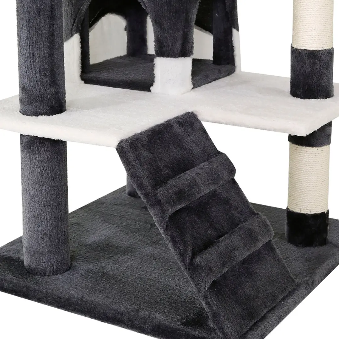 Lionto Kattenkrabpaal 130cm met Grot - Grijs/Wit - afbeelding 5 van 6