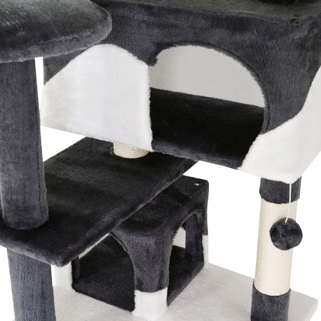 Lionto Kattenkrabpaal 130cm met Grot - Grijs/Wit - afbeelding 2 van 6