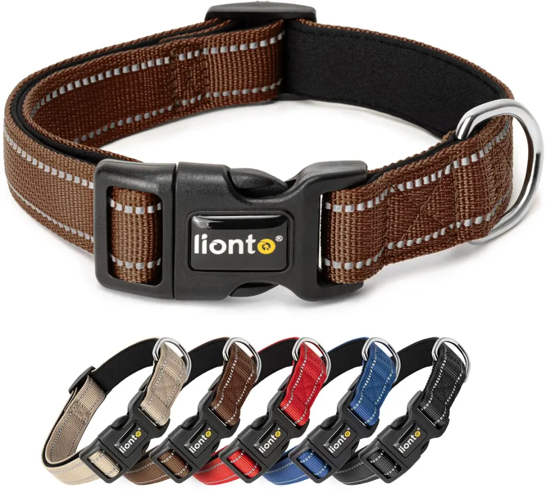 lionto reflecterende hondenhalsband, verstelbaar 35-50 cm M bruin