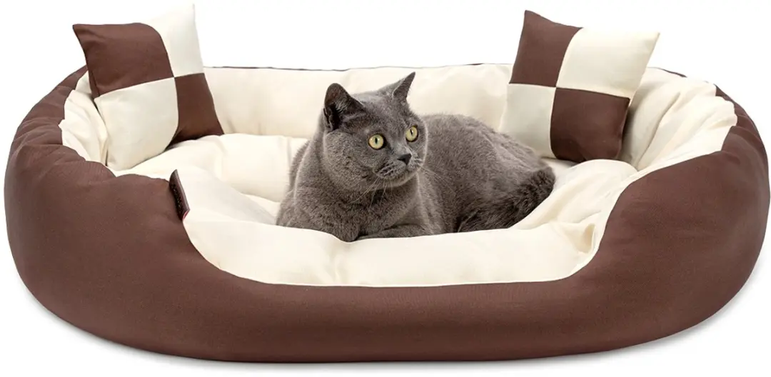 lionto Kattenbed 4-in-1 design met speelkussens, 85x70 cm bruin/beige