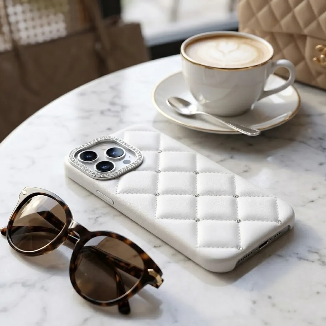 NUVEX iPhone 17 Pro Hoesje Wit - Strass Cameraframe