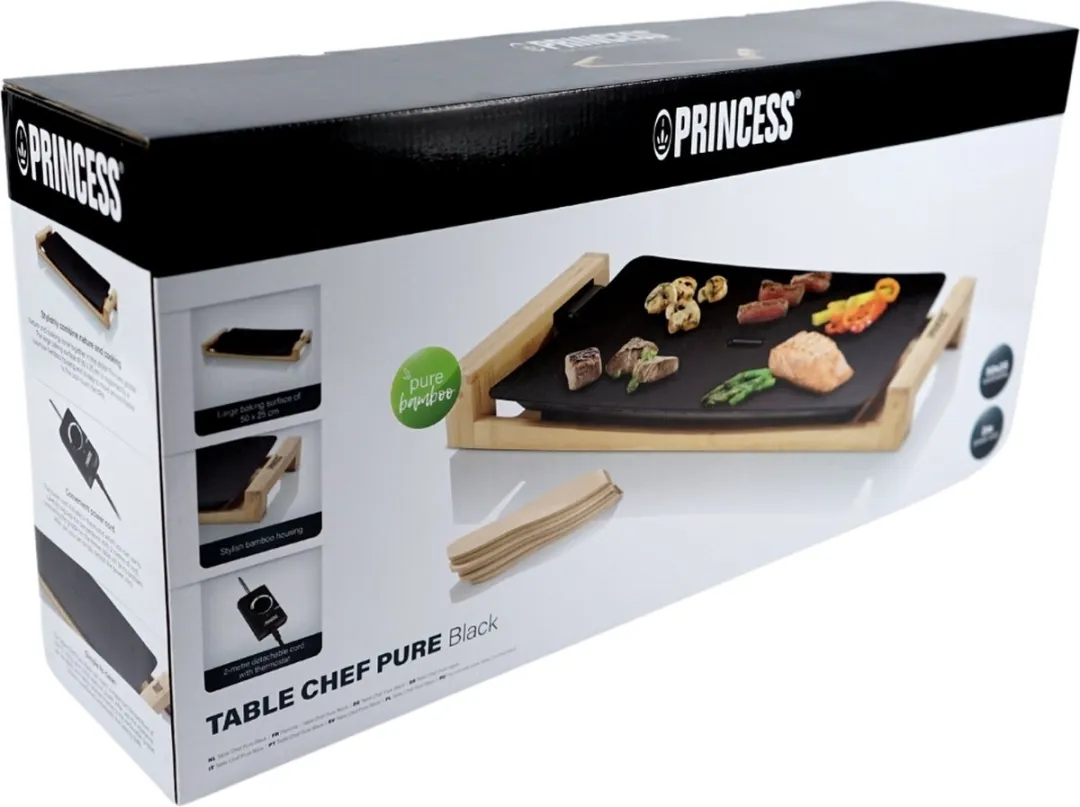 Princess Table Chef Pure Black 103026 Grill & Bakplaat 2200W - 50x25cm