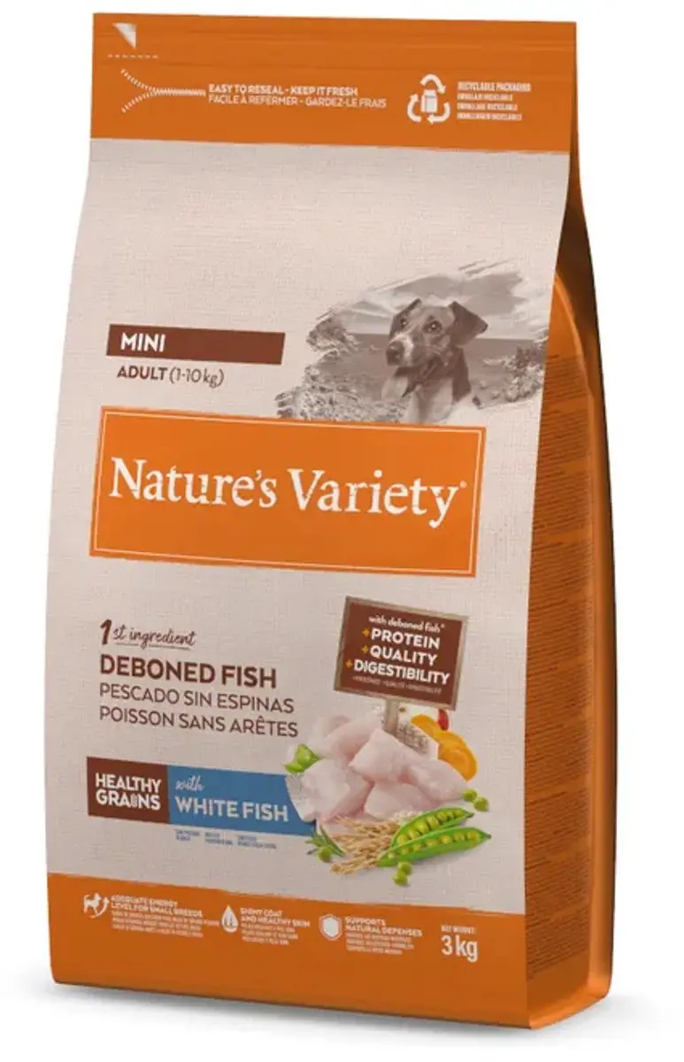 Nature's Variety Healthy Grains Hondenvoer voor mini-volwassenen, met witte vis,