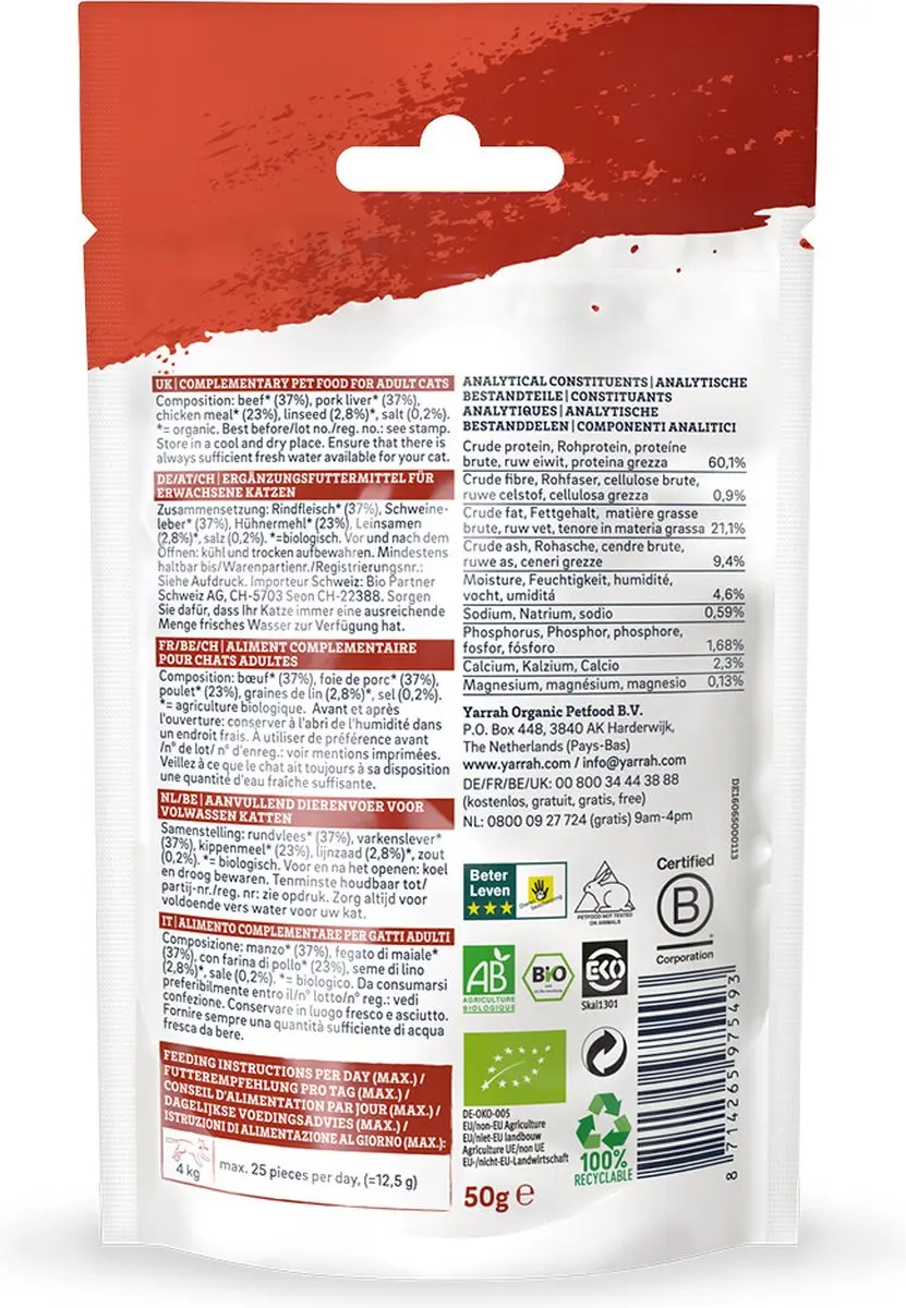 Yarrah Bio Kattensnack Mini - 10x 50g - afbeelding 2 van 6