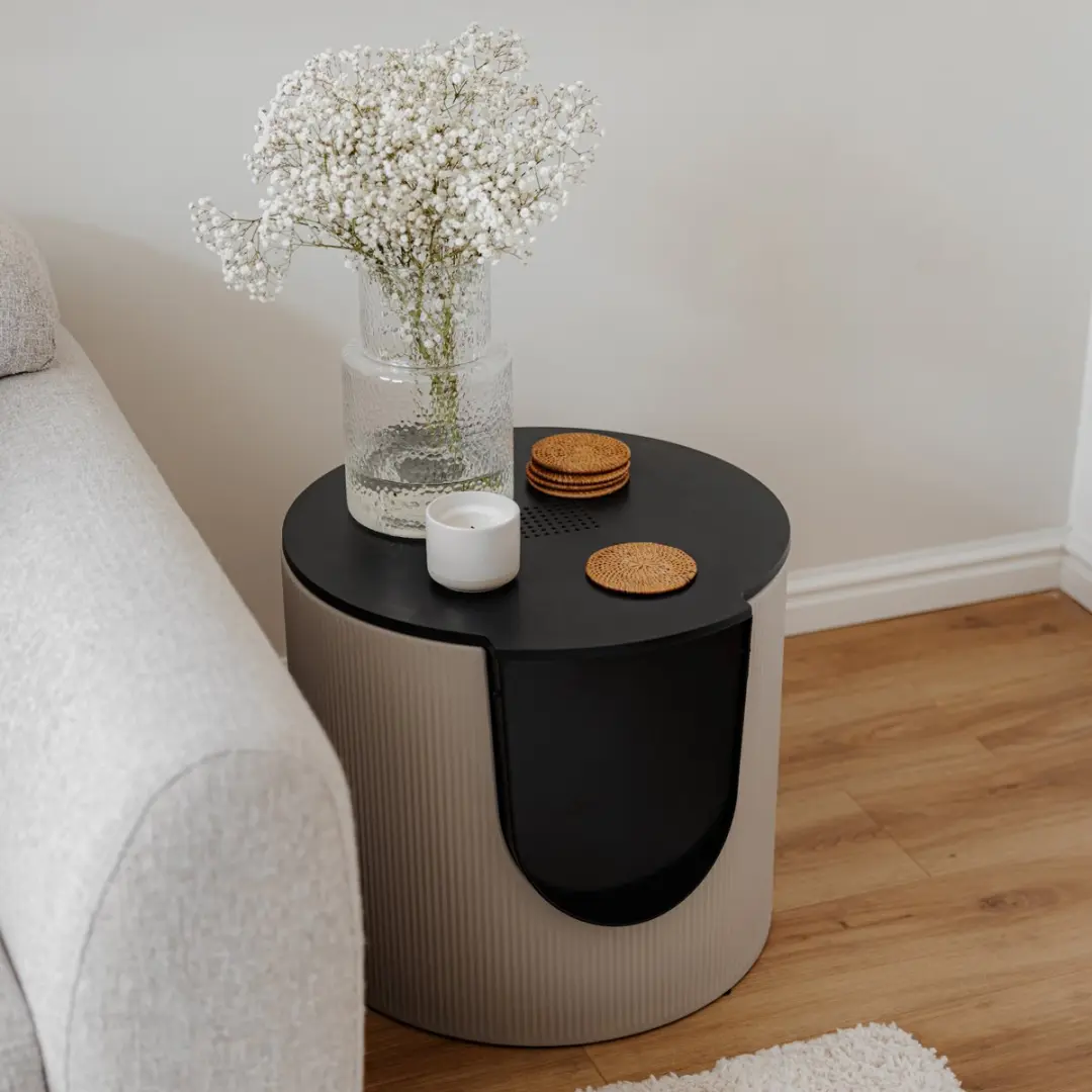 District 70 FUSE Design Kattenbak met Cover - Ribbed Tin Beige - afbeelding 6 van 6