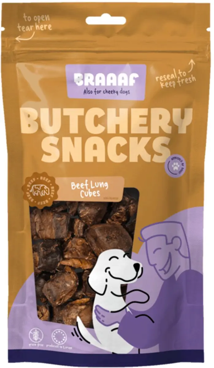 Braaaf Hondensnack Butchery Beef Lung Cubes