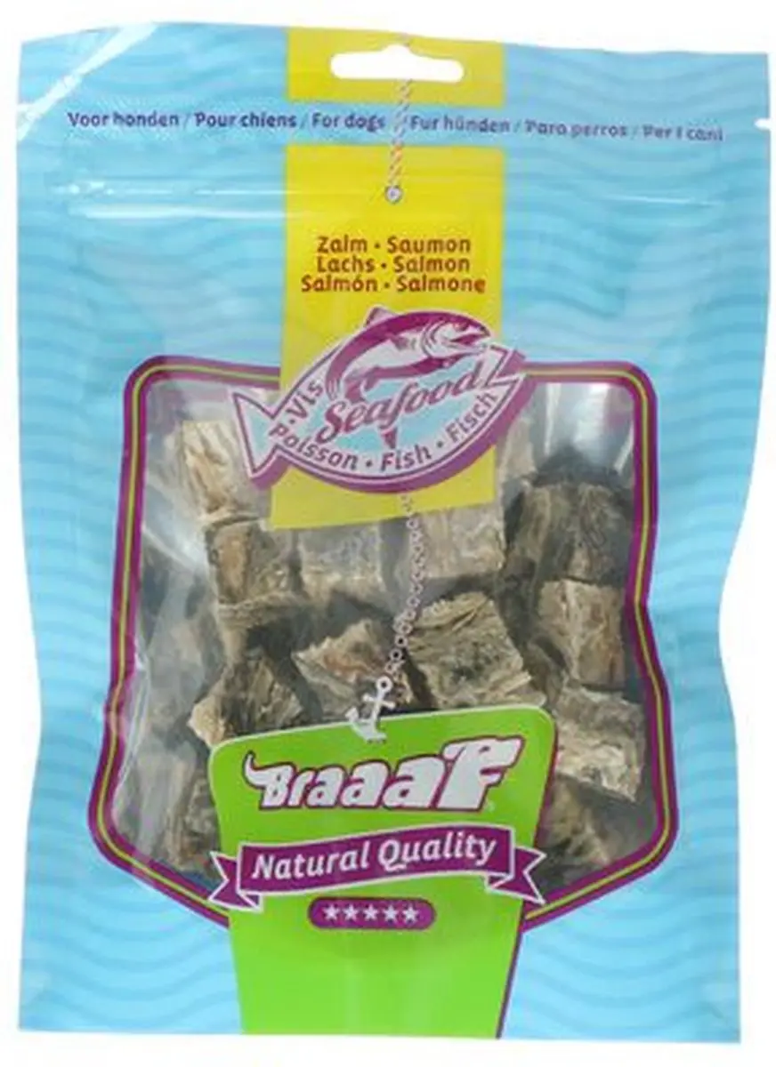 Braaaf Zalmhuid Cubes Hondensnack - 70g - afbeelding 4 van 5