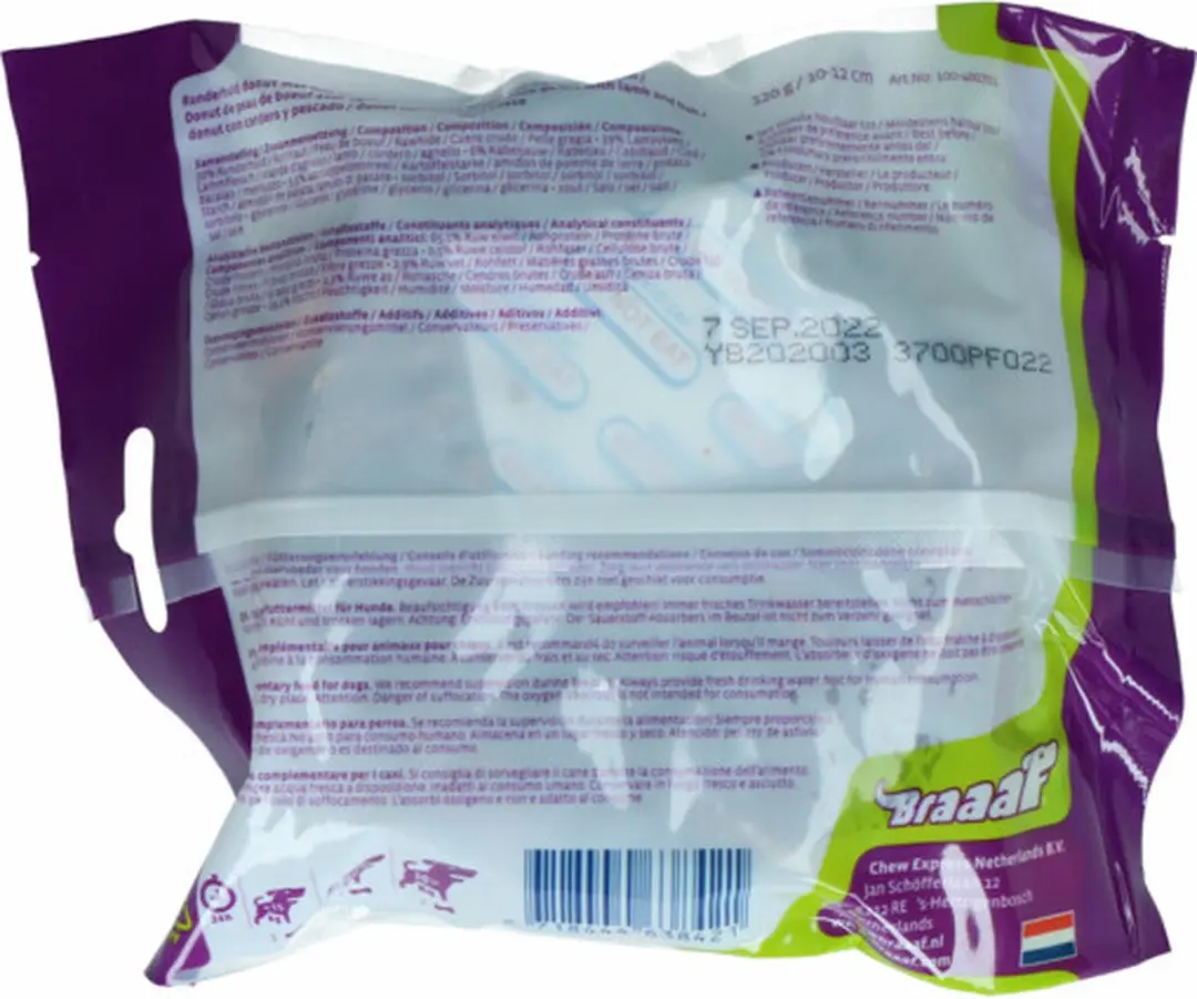 Braaaf Hondensnack Donut Lam & Vis 10-12 cm - 10x 115g - afbeelding 4 van 6