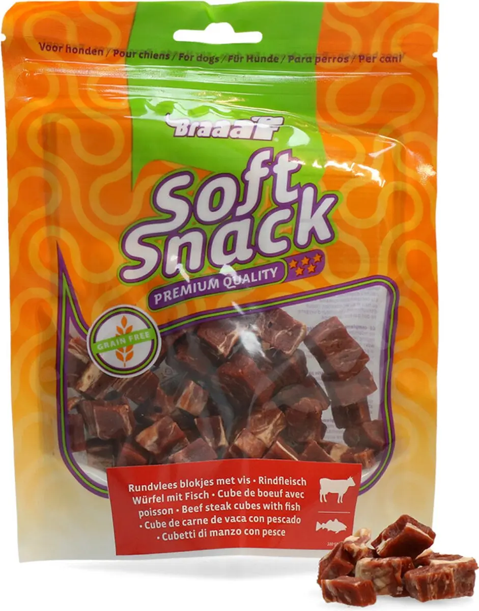 Braaaf Hondensnack Blokjes Rund Steak met Vis - 10x 85g - afbeelding 6 van 6