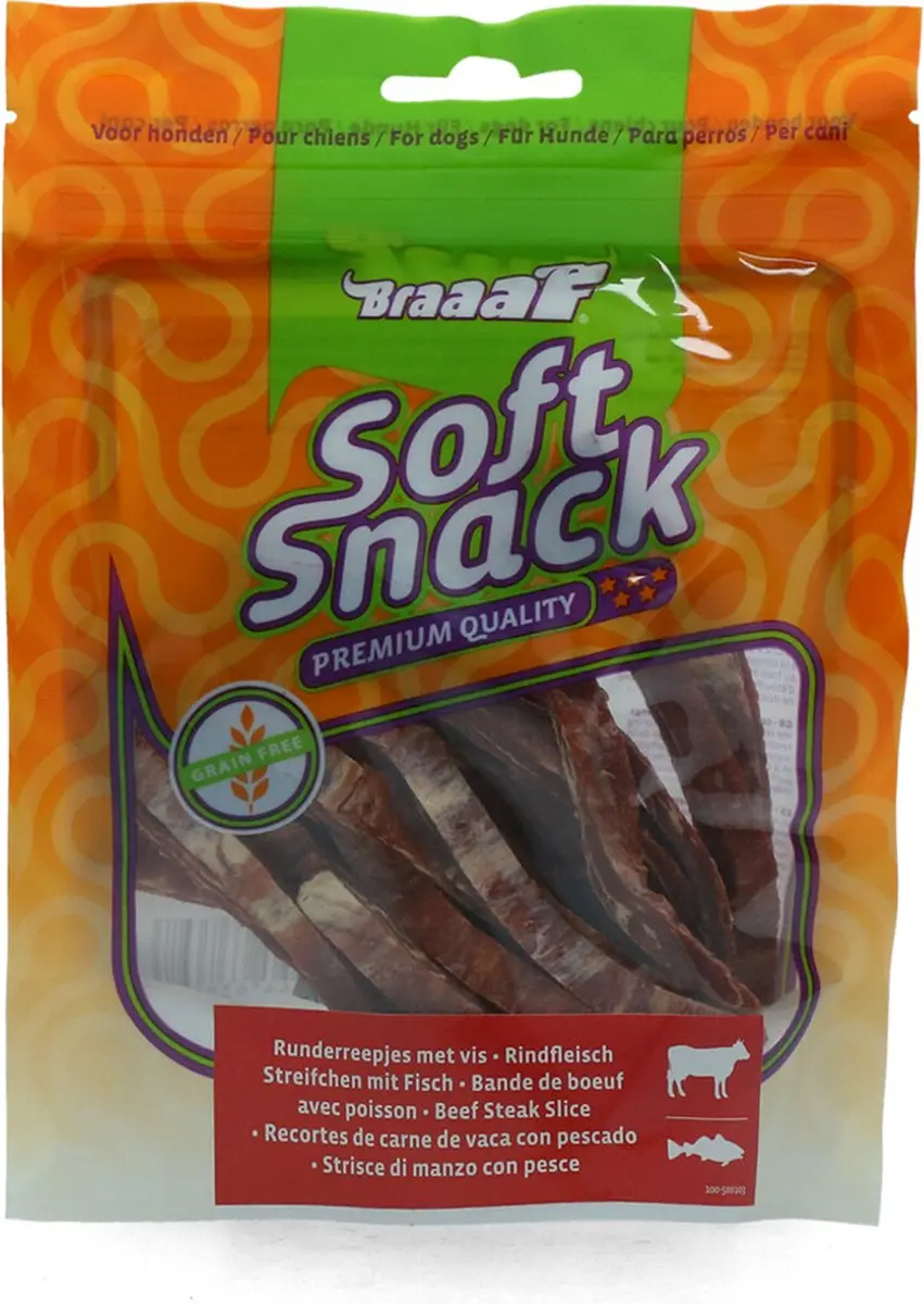 Braaaf Hondensnack Reepjes Rundvlees met Vis - 10x 85g - afbeelding 3 van 6