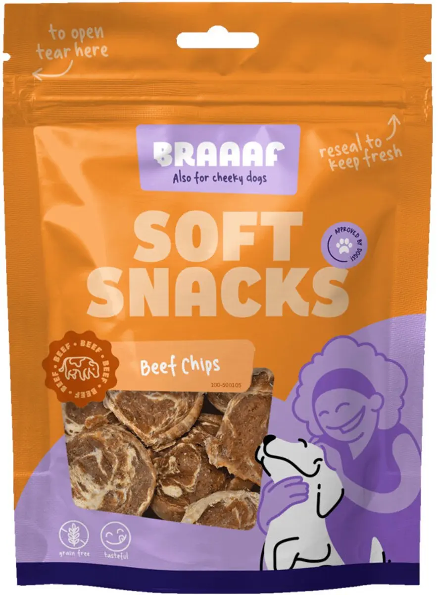Braaaf Hondensnack Chips Rund Steak met Vis