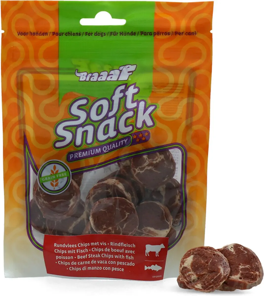 Braaaf Hondensnack Chips Rund Steak met Vis - 10x 85gr - afbeelding 5 van 5