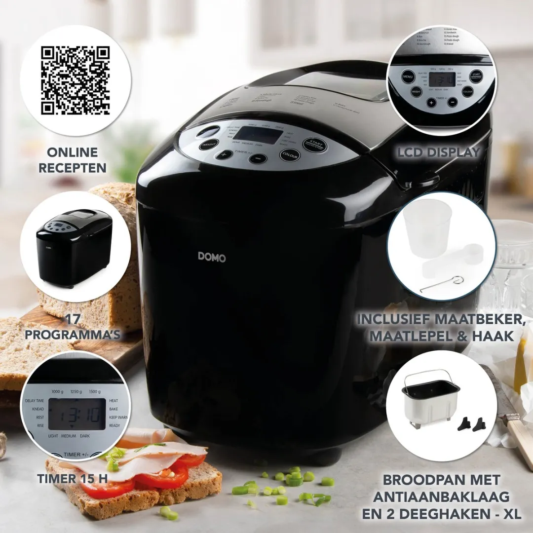 Domo B3977 Broodbakmachine - 17 Programma's - 1500g - Zwart