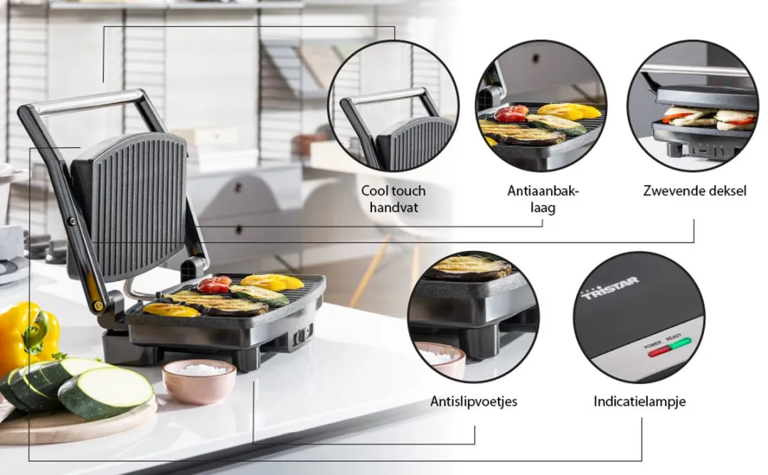 Tristar GR-2856 Contactgrill 1500W - 28x19cm - Zwart - afbeelding 6 van 6
