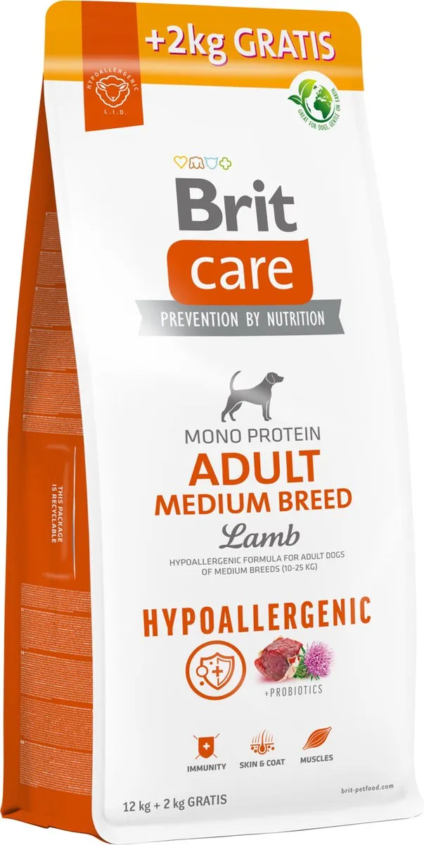 Brit Care Hypoallergeen Adult Medium Breed Lam & Rijst 14kg