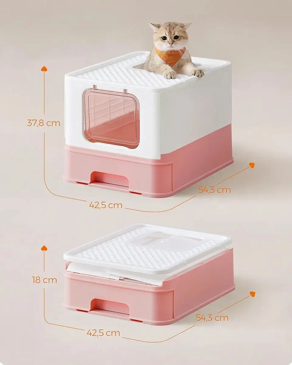 Feandrea Boxal Collection PPT001P01 Kattenbak met deksel - Wit-roze - afbeelding 2 van 6