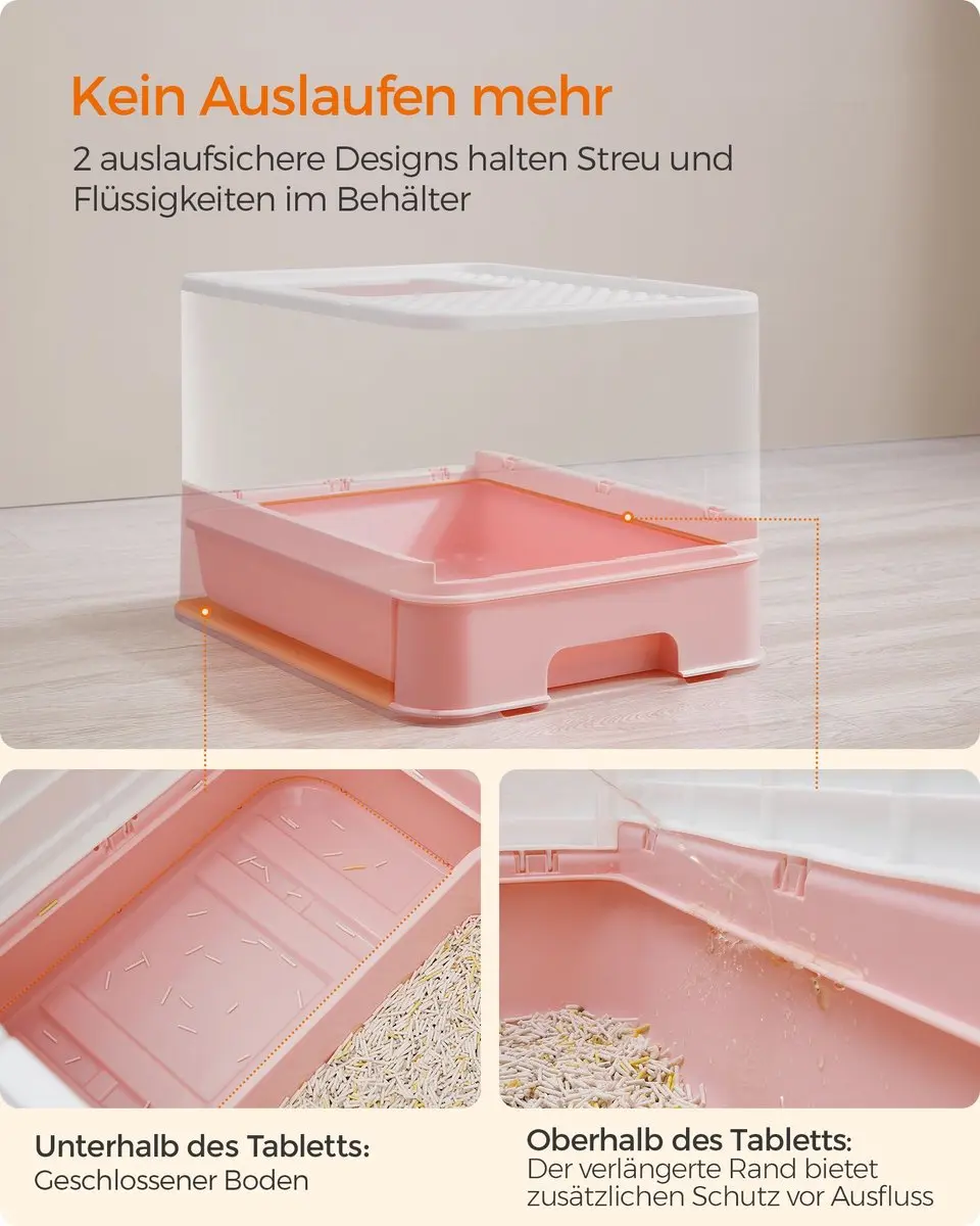Feandrea Boxal Collection PPT001P01 Kattenbak met deksel - Wit-roze - afbeelding 3 van 6
