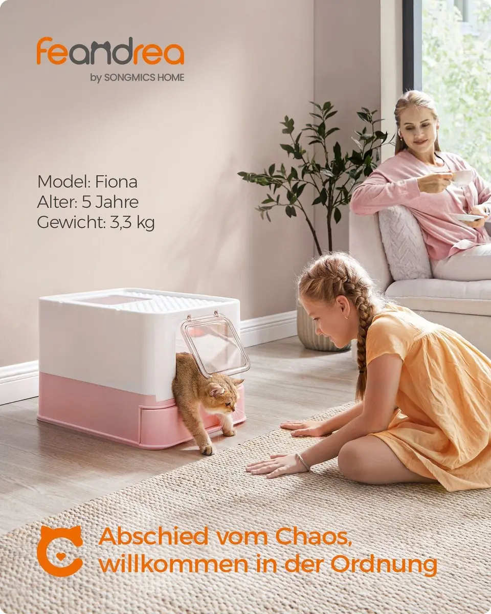 Feandrea Boxal Collection PPT001P01 Kattenbak met deksel - Wit-roze - afbeelding 4 van 6