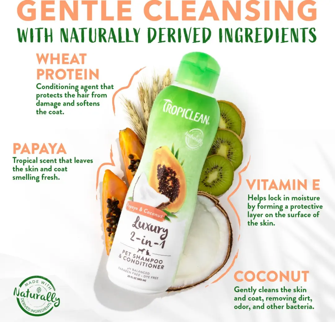TropiClean Papaya & Kokos Hondenshampoo - 355ml - afbeelding 5 van 6
